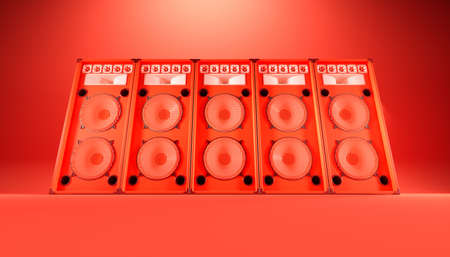red speaker system on red background, 3d illustrationの写真素材