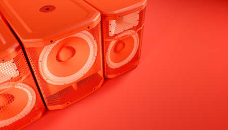 red speaker system on red background, 3d illustrationの写真素材