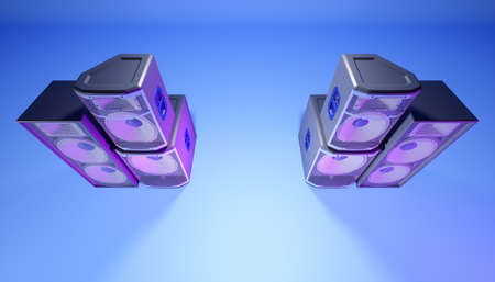 blue speaker system on a blue background in purple lighting, 3d illustration