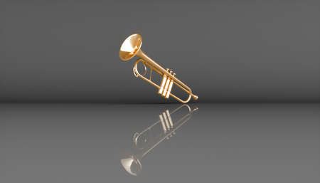 golden trumpet on a black background, 3d illustration