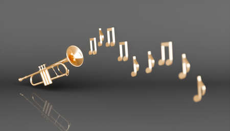 golden trumpet on a black background, 3d illustrationの写真素材