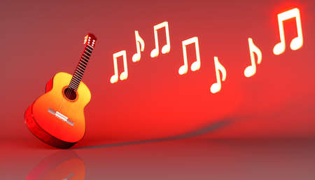 classical guitar on a red background, 3d illustration