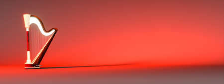 classical harp on a red background, 3d illustrationの写真素材