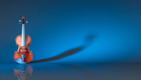 classical violin on a blue background, 3d illustrationの写真素材