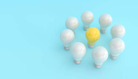 burning yellow light next to the lights off, 3d illustration