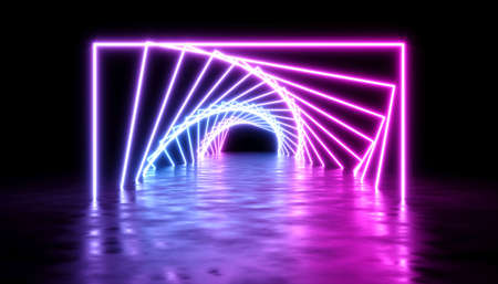 abstract design with neon laser glow on a dark background, 3d illustrationの写真素材
