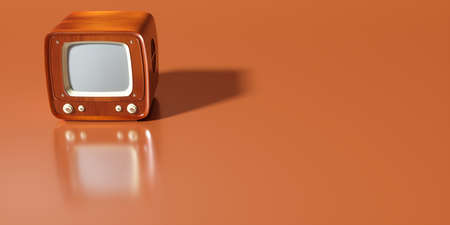 brown retro tv set on orange background, 3d illustration