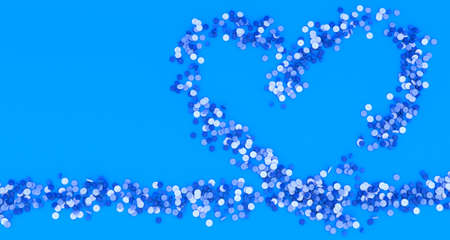 many blue pills poured in the shape of a heart on a blue background, 3d illustrationの写真素材