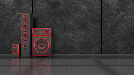 black interior with modern design black and red speaker system, 3d illustrationの写真素材