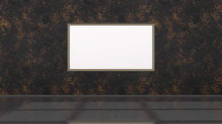 black interior with black and yellow frames for mockup, 3d illustration