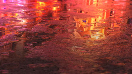 raindrops falling on the asphalt creating ripples in puddles, 3d illustration