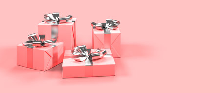 pink gift boxes on a pink background, 3d illustration