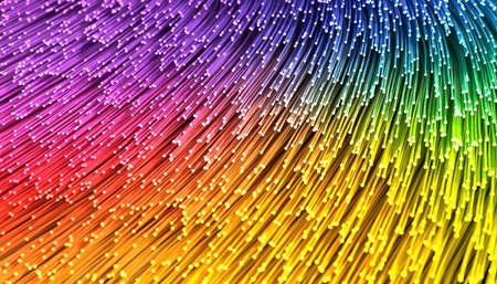 abstract colored telecommunication wires with glow at the end, 3d illustration