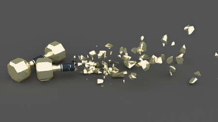 half destroyed dumbbells with flying fragments, 3d illustrationの写真素材