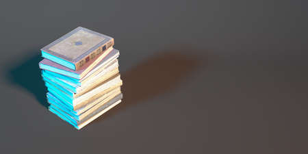 stack of books on a black background close-up, 3d illustrationの写真素材