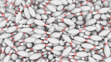 bowling pins lying in a big pile for the whole frame, 3d illustrationの写真素材