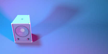speaker system close-up in neon lighting, 3d illustrationの写真素材