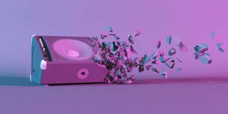 powerful loudspeaker falling apart into small parts, 3d illustrationの写真素材