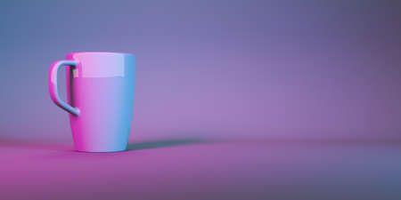 tea mug in neon light close-up, 3d illustrationの写真素材