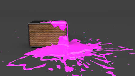 old radio covered with pink paint in the form of a blot, 3d illustrationの写真素材