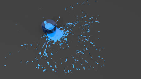 stack of plates covered with blue paint in the form of a blot, 3d illustrationの写真素材