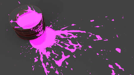 stack of plates covered with pink paint in the form of a blot, 3d illustrationの写真素材
