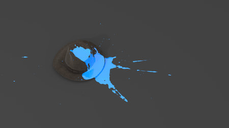 hat filled with blue paint in the form of a blot, 3d illustrationの写真素材