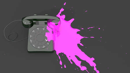 speaker system stained with blue paint in the form of a blot, 3d illustrationの写真素材