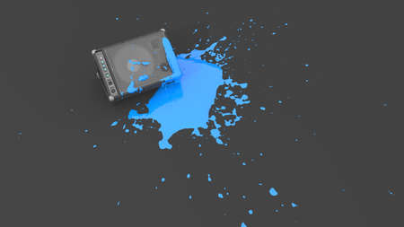 speaker system stained with blue paint in the form of a blot, 3d illustrationの写真素材