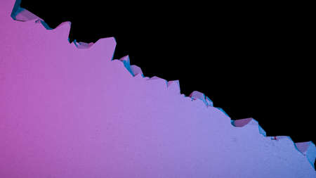 gap in the wall diagonally in neon lighting, 3d illustrationの写真素材