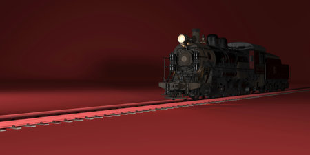vintage black locomotive on a red background, 3d illustrationの写真素材