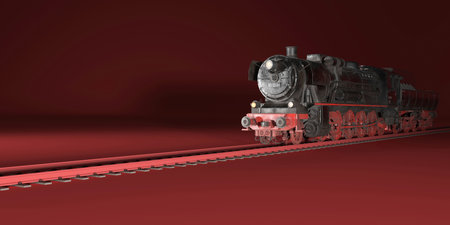 vintage black locomotive on a red background, 3d illustrationの写真素材