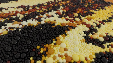 lot of balls of black and yellow shades of different sizes for the whole frame, 3d illustration