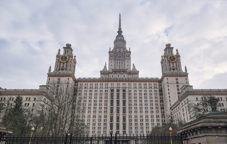 The building of Moscow State University in late autumn in cloudy weather, close-up, photographed 09/11/2023のeditorial素材
