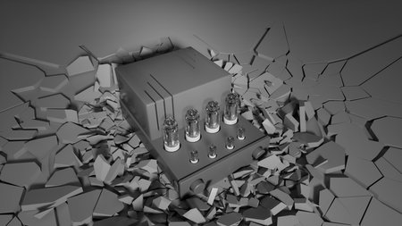 tube amplifier fell on the floor and broke it, 3d illustrationの写真素材