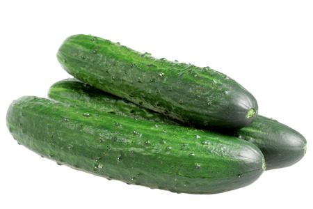 Ripe cucumbers it is isolated on a white backgroundの写真素材