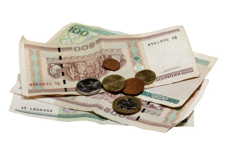 Money of the Republic Belorus - the note and a coin の写真素材