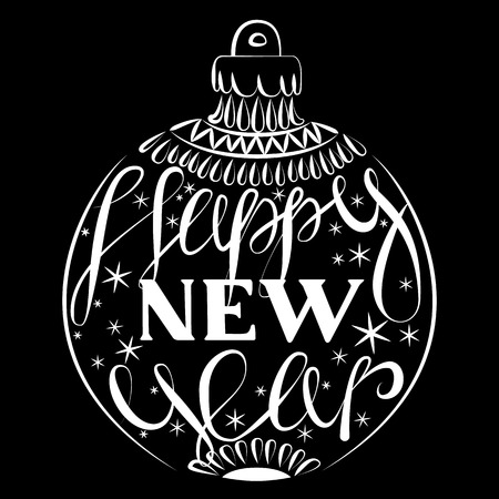 Vector Christmas Lettering. Happy New Year. New year hand written elements.のイラスト素材