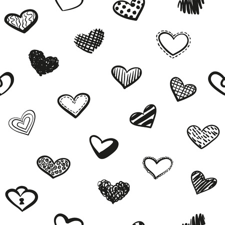 Vector love seamless pattern made of doodle hand drawn hearts. Pattern for design greeting cards on St Valentine's Day.のイラスト素材