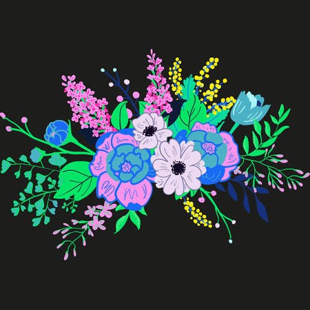 Vector rustic flowers composition. Bright spring flowers bouquet. Hand drawn vibrant flowers for wedding invtations and greeting cards.のイラスト素材
