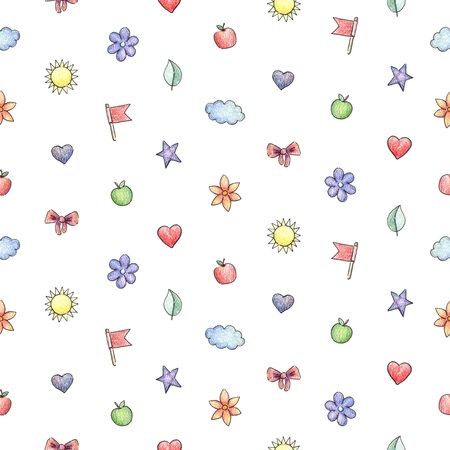 Rerto Baby Seamless Hand Drawn Patternの写真素材