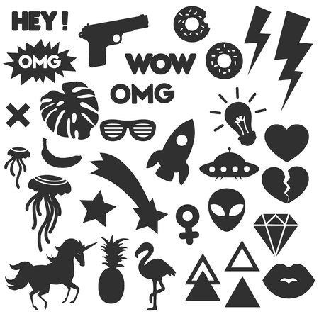 Vector Pop Art Silhouette Stickers Setのイラスト素材