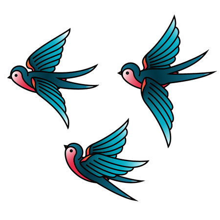 Oldschool Traditional Tattoo Vector illustration. Traditional stylized tattoo swallows.のイラスト素材