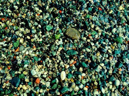 Colorful river pebble in the waterの写真素材
