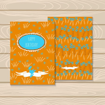 Invitation and greeting card for a birthday. Round the banner on the background of wildflowers. Vector illustrationのイラスト素材