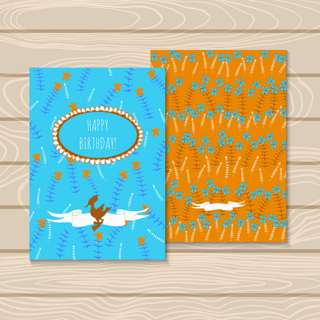 Invitation and greeting card for a birthday. Round the banner on the background of wildflowers. Vector illustrationのイラスト素材