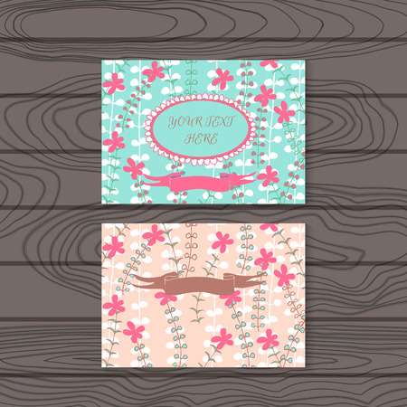 Invitation and greeting card for a birthday. Round the banner on the background of wildflowers. Vector illustrationのイラスト素材