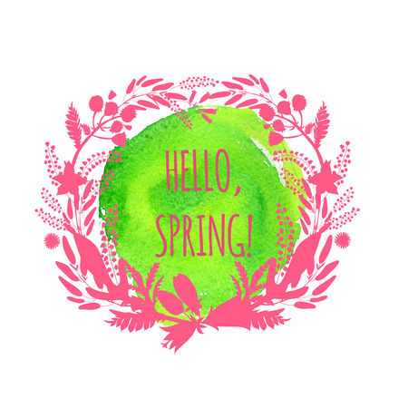 Round frame of wildflowers for the summer and spring design on watercolor background. To design invitations for her birthday, wedding, summer and spring design. Vector illustration.のイラスト素材