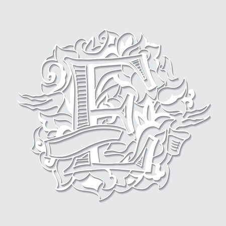 Baroque letters with shadow of the alphabet in upper case letters. Letter E. Vector illustrationのイラスト素材