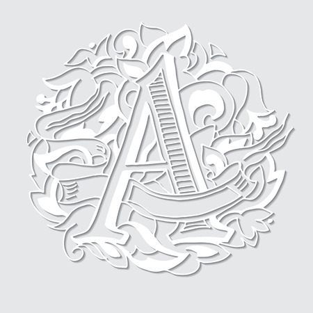 Baroque letters with shadow of the alphabet in upper case letters on a white background. Letter A. Vector illustrationのイラスト素材